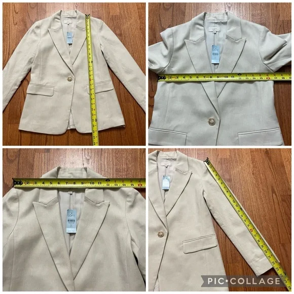 NWT LOFT neutral cotton linen blend single button blazer size 00 P petite - Picture 13 of 13